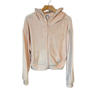 Refuge Hoodie Jacket Womens Size XL Pink Velour Velvet Full Zip Rinestones NEW